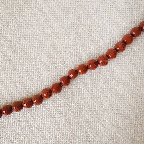 Red Jasper Gemstone Brick Red Disco Faceted Round Beaded Simple Collar Necklace - Picture 7 of 11